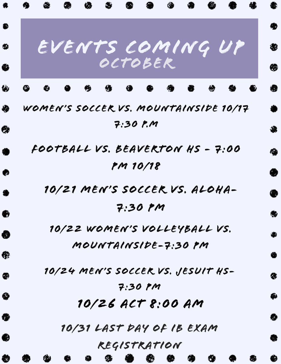 Upcoming activities for the rest of October. Come support your Apollo’s!