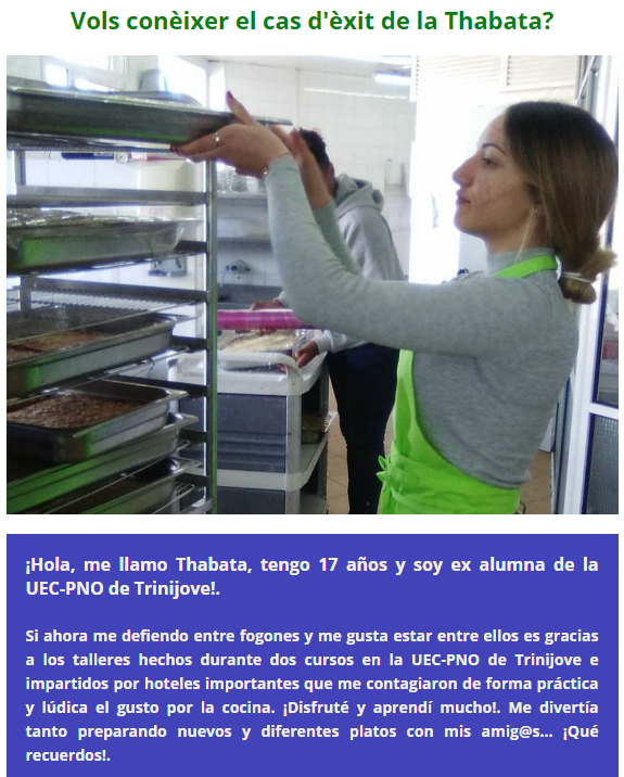 Trinijove's tweet photo. 👱♀️UEC - PNO TRINIJOVE / "¡Nunca pensé que la #cocina pudiera darme tantas alegrías y mucho menos mi primer trabajo!" ens diu la #Thabata🙋♀️, ex #alumna que ha estat contractada temporalment per @CampanileSpain.
📰CONEIX EL SEU CAS D'#ÈXIT!:
https://t.co/i4vF6A3XfZ https://t.co/5QIxKbJXdB