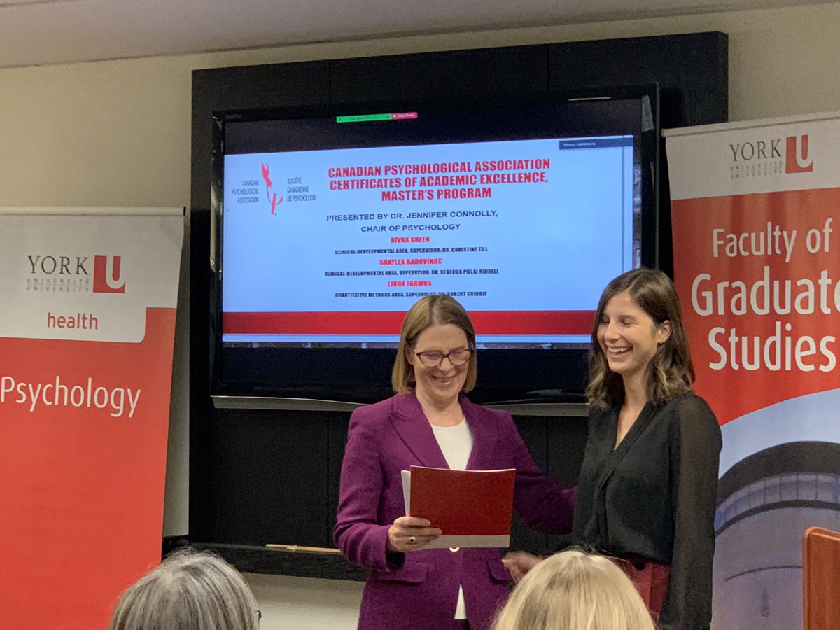 drbeccapr's tweet photo. Over the moon celebrating Shaylea Badovinac’s CPA Award of Excellence for her published @yorkuniversity MA Thesis in @PLOSONE on preschool attachment. #ouchlab https://t.co/m2SddZgpBz https://t.co/RF537ukQF0