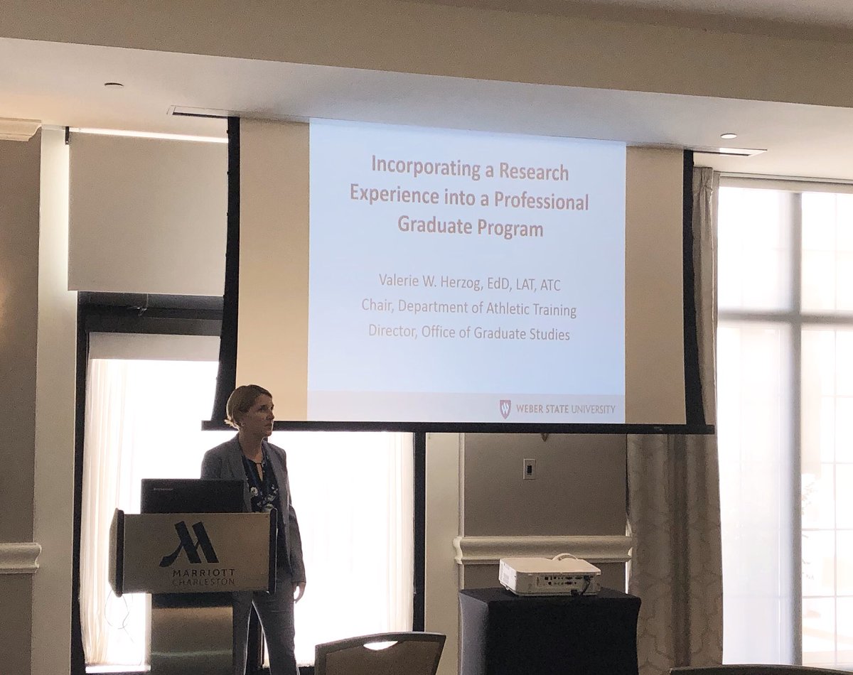 NATA_IPEP's tweet photo. Dr. Valerie Herzog, AT Department Chair at Weber State University, presents about incorporating research experience into health profession education programs. #asahp2019 @ASAHPDC @aSaferApproach @WeberStateU https://t.co/xr7gY5FAWH