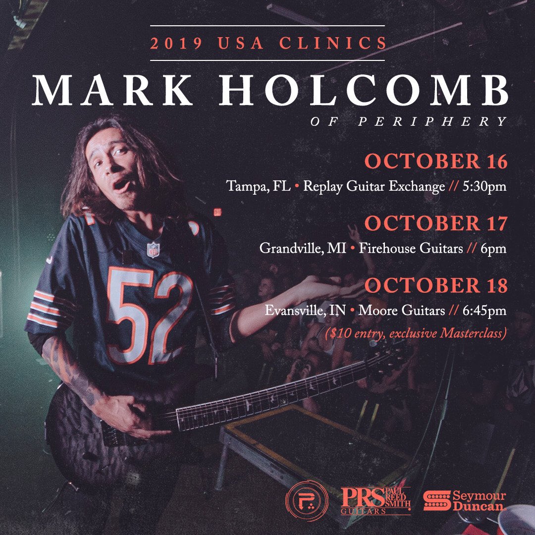 Florida, Michigan, Indiana! <a href="/MarkPeriphery/">Mark Holcomb</a> is coming to town, check out his upcoming clinic dates this week.