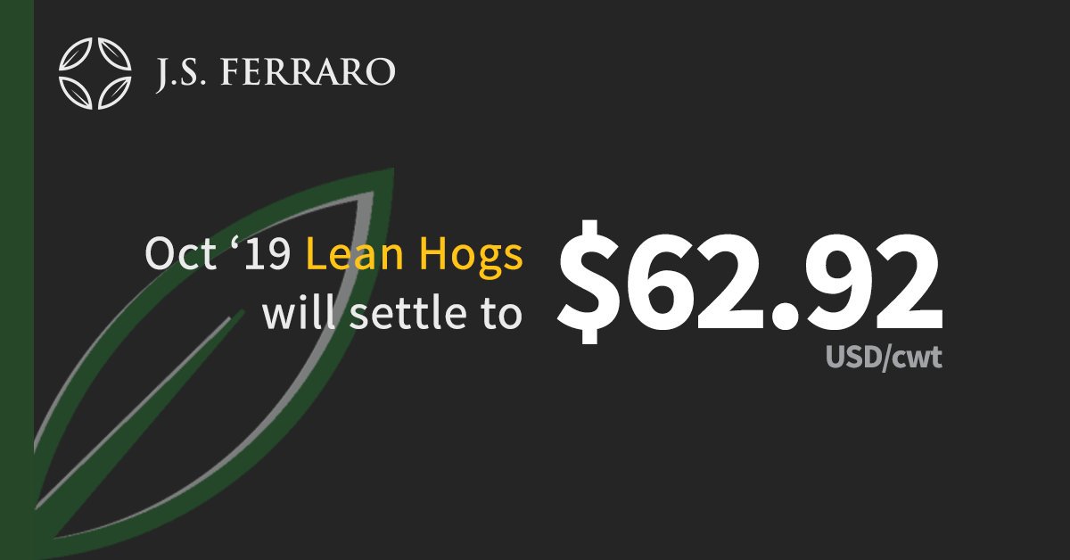 JSFerraro's tweet photo. After a wild ride, Oct '19 lean hogs will settle to $62.92. Which is interesting, given that this settlement is below where it started trading in May 2018. #FuturesTrading #JSFMarketIntel #MarketAnalysis https://t.co/cwfDmcyAeO