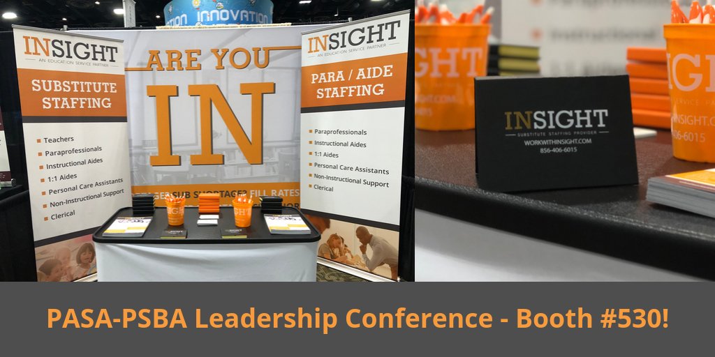WorkWithInsight's tweet photo. Insight partners with schools districts to provide substitute & paraprofessional programs that are both efficient and cost effective. Learn more when you stop by Booth 530 at #PaSLC2019 today and tomorrow! @PSBA #areyouIN #WorkWithInsight https://t.co/9awSPqpz13