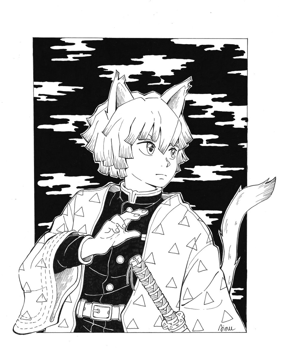 Inktober 16. Crybaby Zenitsu being all serious. But catboy xD 