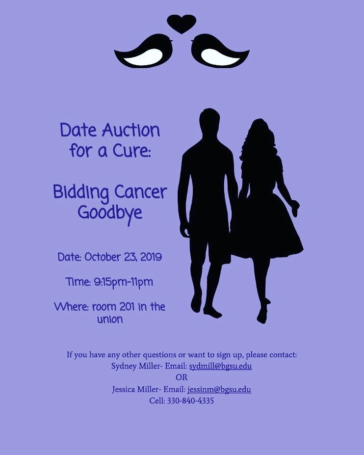 CACBGSU's tweet photo. Tomorrow is our LAST day to sign up to be auctioned! Gentlemen, you have until 6pm tomorrow (10/17) to contact @jessss_miller to sign up! 

Join us on October 23rd to bid for a date! 💜💜💜 https://t.co/TGxsWhdpNf