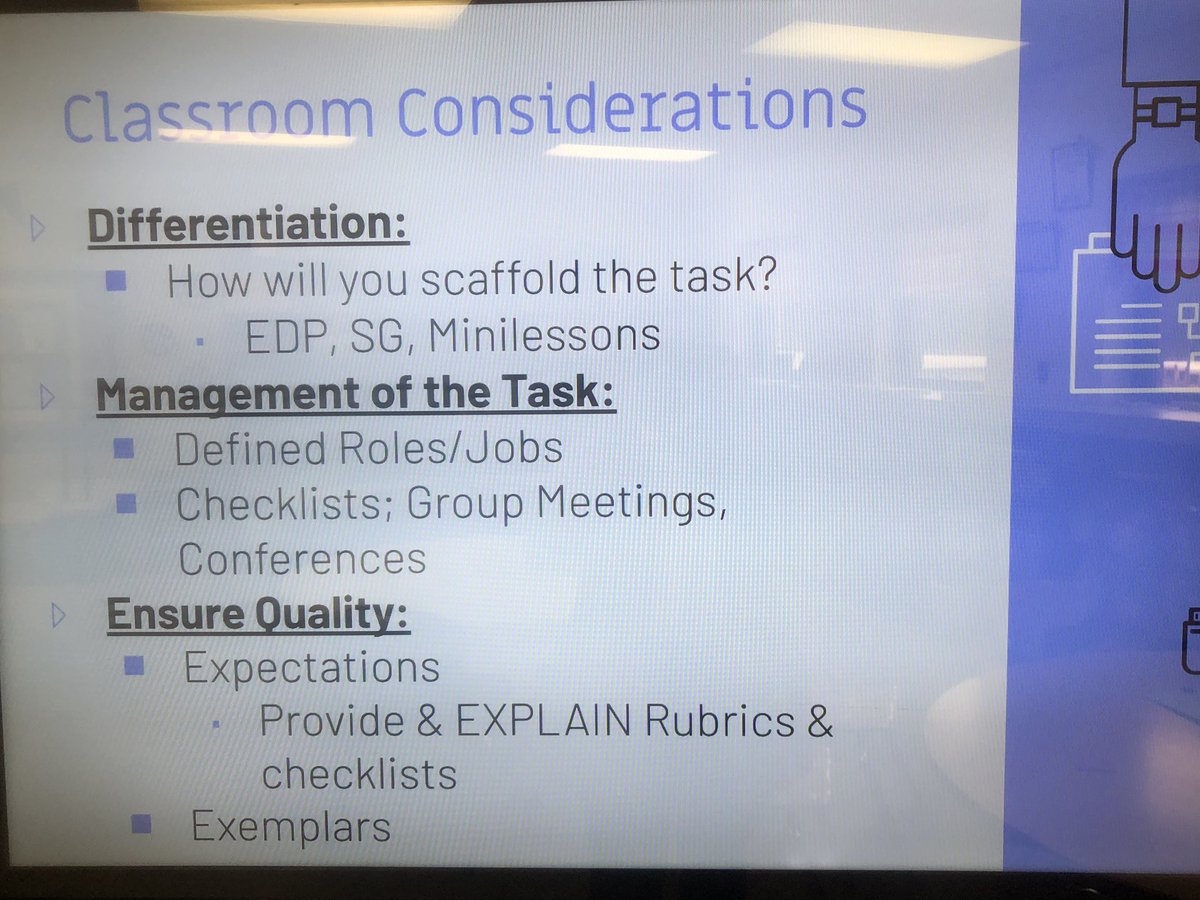 AshleyGableEDU's tweet photo. In @Cburgmiddle #Edventures, we discussed quality, Performance-Based  Tasks &amp; assessments. If it’s not worth a teacher’s time to ensure quality, differentiate, &amp; manage the task, then it’s not worth the student’s time to complete it. @jenajonescms @jackscms @TCBOE @emilybharris https://t.co/z9a1gBWkVC