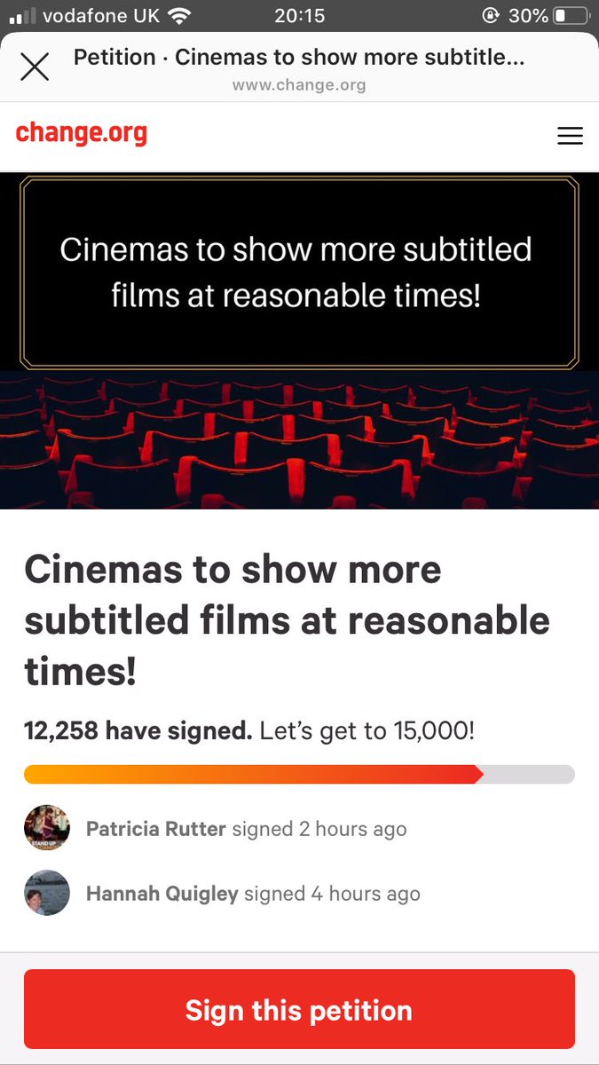 Can you help me get to 15,000 so we can bring #deaf people back to the cinema? A social outing that we’re missing out on due to a lack of #accessible showings...  #SubtitledCinema

change.org/p/uk-cinema-as…