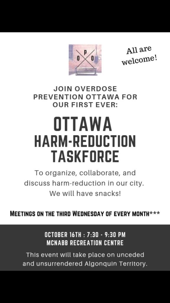 odpreventionott's tweet photo. #Ottawa!! We hope to see you tonight at McNabb to talk #HarmReduction, connect, and snack! #CommunityNotCriminalization #ServicesNotIsolation #HarmReductionSavesLives https://t.co/o2Vqy7yuSb