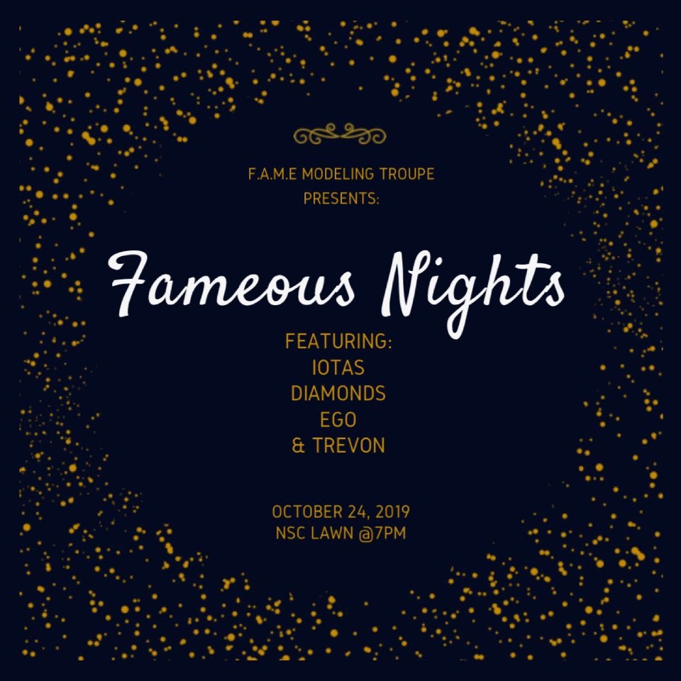 NEXT WEEK!!! FAMEous Nights welcomes everybody to come out and support <a href="/ECUFAMEModeling/">💜ECU F.A.M.E Modeling💚</a> <a href="/ecuiotas/">Epsilon Pi Iotas</a> <a href="/EcuEgo/">EGO.ECU</a> Trevon the dancer and Diamonds. BRING YOUR FRIENDS?? Come Out and lets celebrate homecoming!!!!