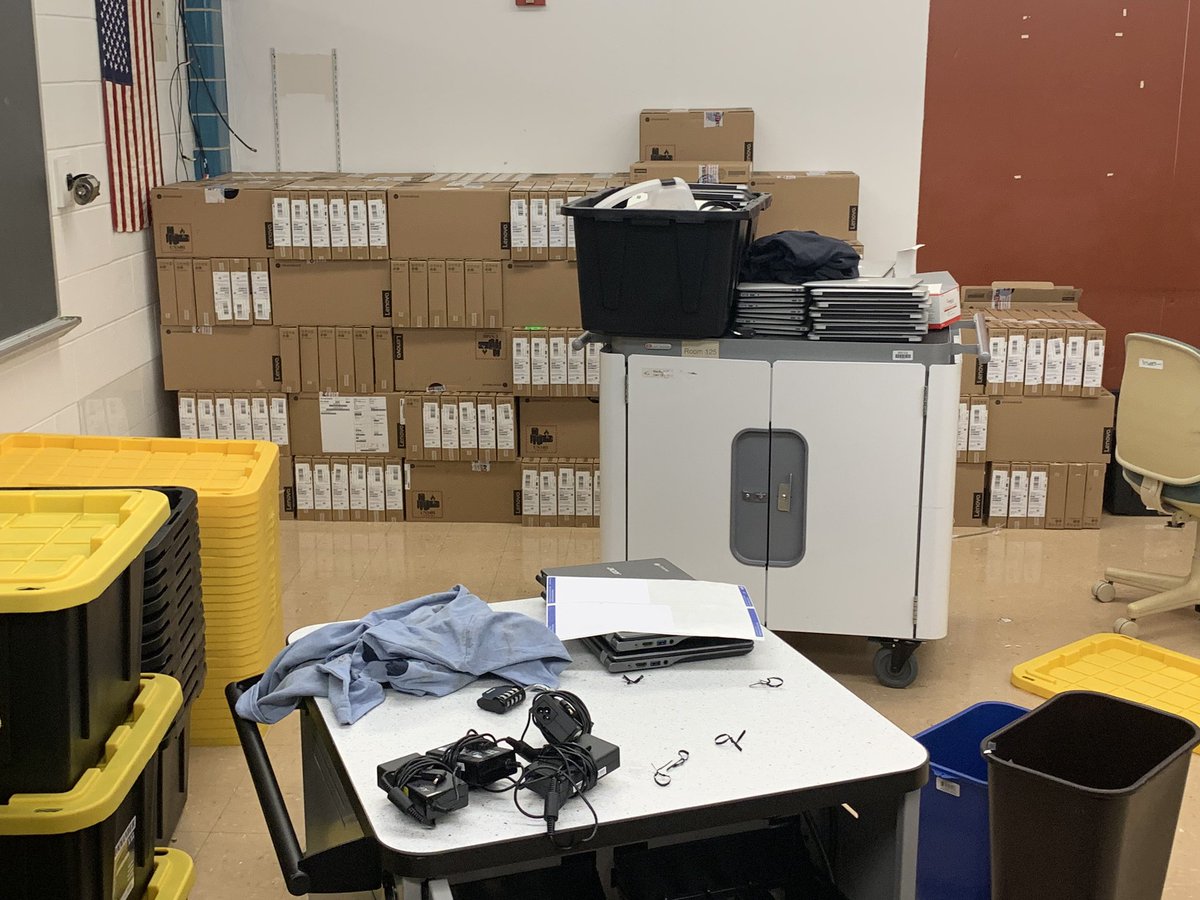 SteelePrincipal's tweet photo. This is what it looks like to get +1200 Chromebooks ready for every student at Steele!!! ๐ป ๐ป ๐ป
#OurTechTeamRocks #FutureReady https://t.co/CIEXAf7l5R