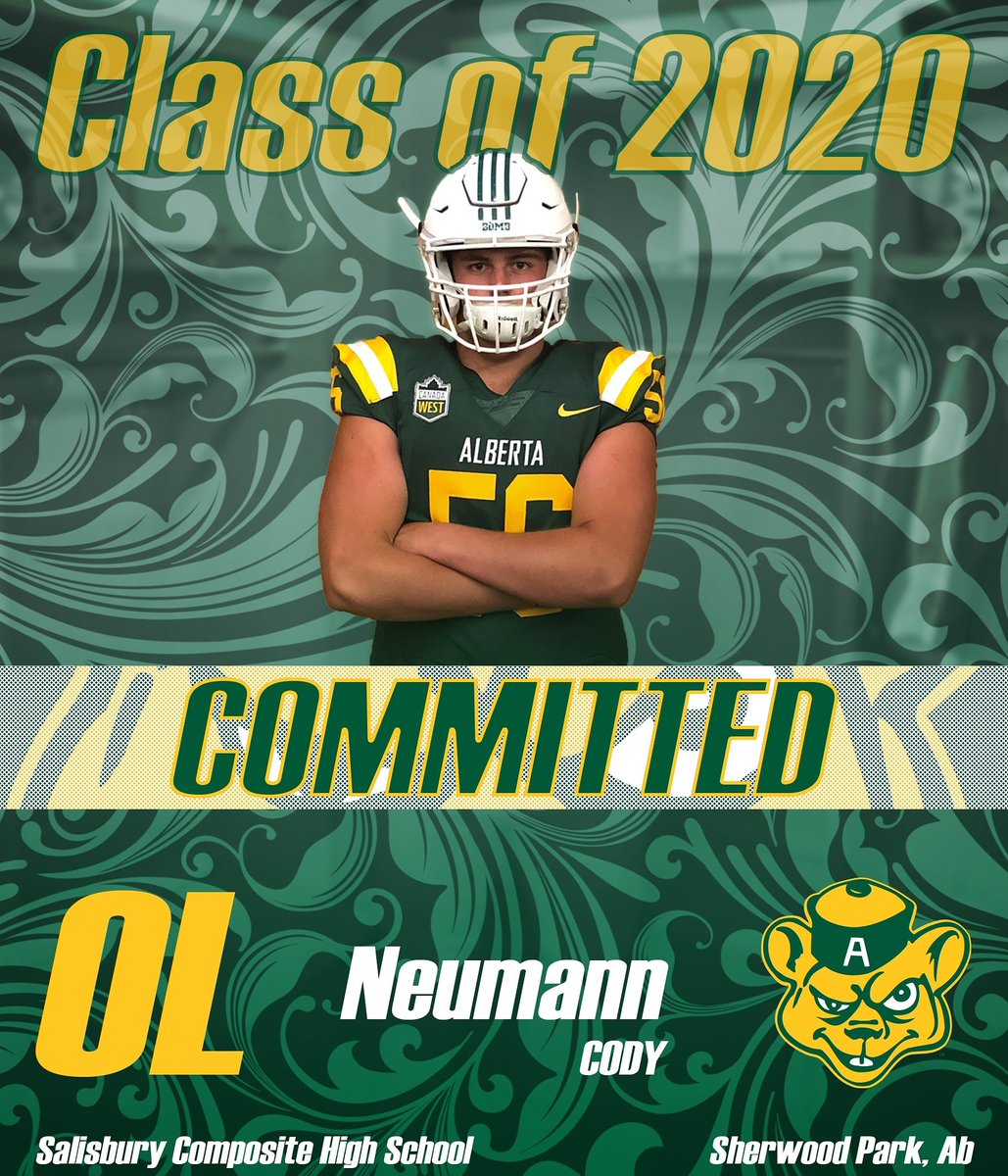 UABearsFootball's tweet photo. The Golden Bears are proud to announce the signing of OL Cody Neumann from Salisbury Composite High School in Sherwood Park! Welcome to the family! #BOMB #Bears2020 https://t.co/vSRpWNUQot