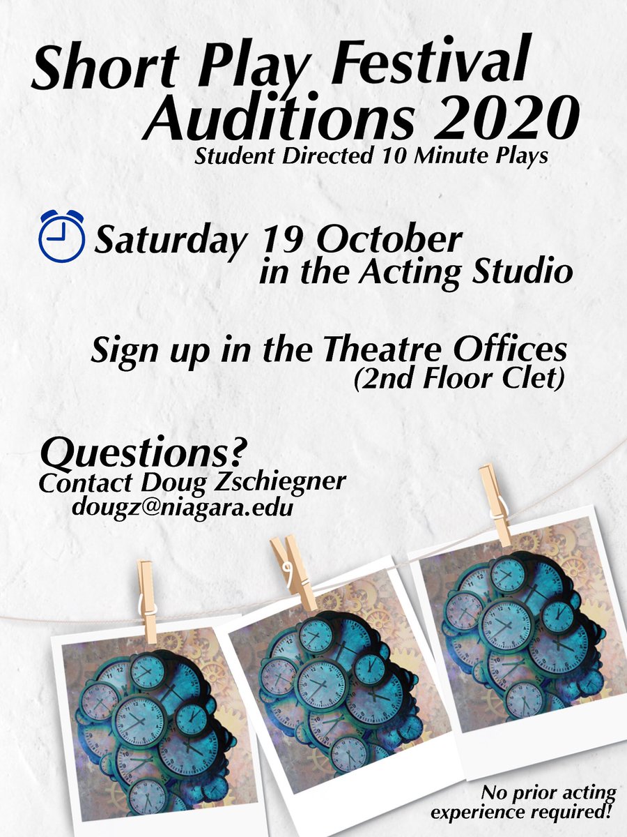 Ever wanted to be a part of an NU Theatre production, but didn’t know how? 

Sign up to audition for the 2020 Short Play Festival! A series of 10-Minute plays directed by students on the main stage! Monologues from TV, Film, Plays, and more are welcome!