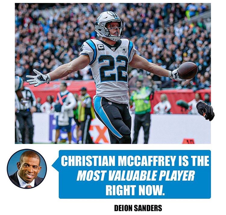 fake_punt's tweet photo. We’ve been saying this for weeks now! Who’s gunna get the MVP Mccaffrey or Russell Wilson?

#nfl #nflpodcast #nflmvp #panthers #seahawks #quaterback #runningback https://t.co/05sTMLpN5j