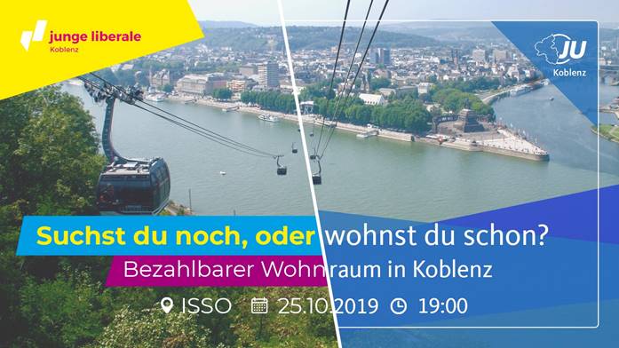 FNordwest's tweet photo. Suchst Du noch oder wohnst Du schon? - #BezahlbarerWohnraum in #koblenz - eine Veranstaltung der Jungen Liberalen und der Jungen Union.
Unser Stellvertretender Vorsitzender Kevin Heck diskutiert ebenfalls mit. 
https://t.co/eyOZHb4NYu #FDP https://t.co/ITJCCSgr5x