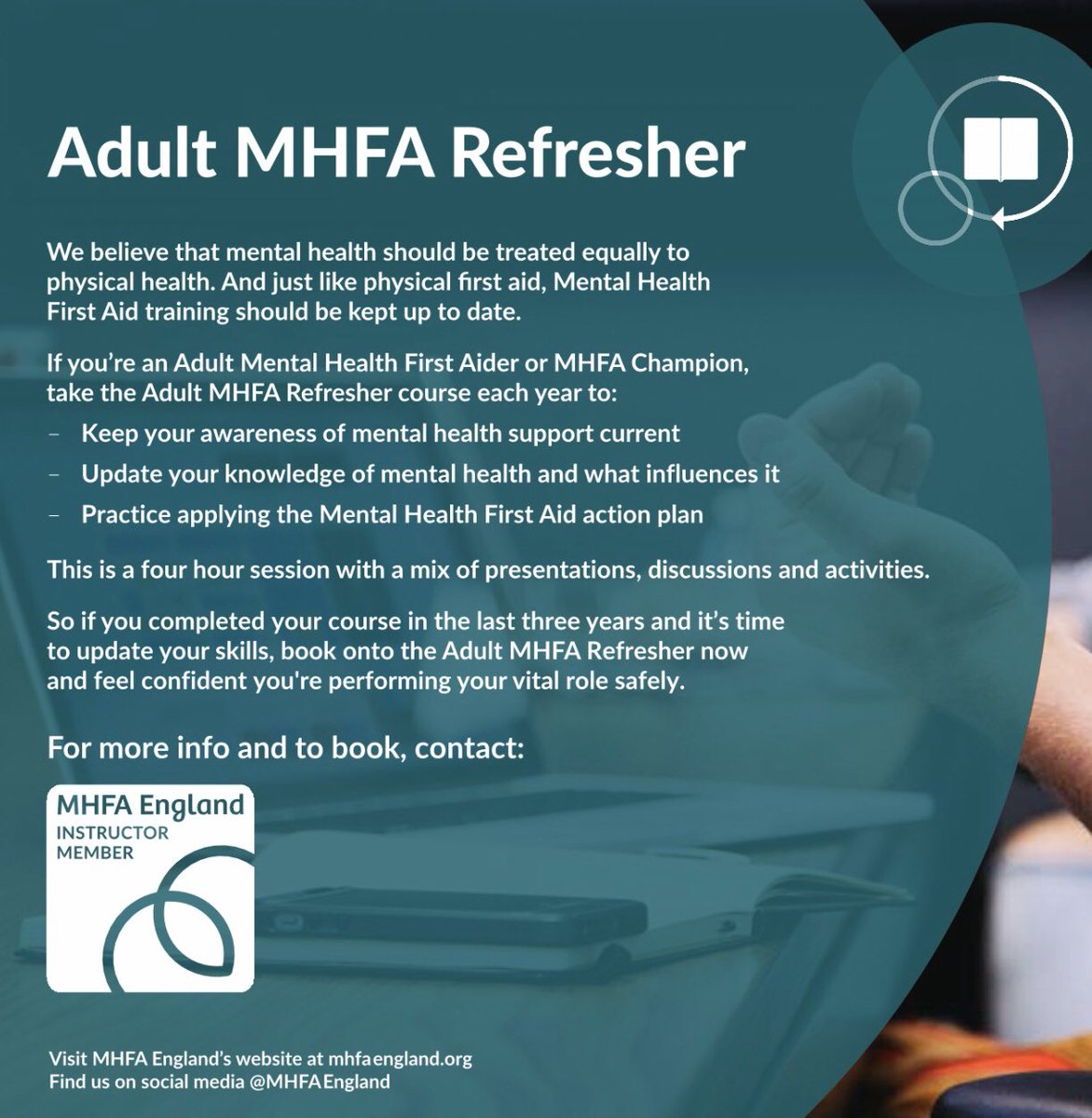 Hi #MidlandsHour we have news that we are delivering the new <a href="/MHFAEngland/">MHFA England®</a> adult Refresher course. Corporate Bookings being taken now 💚