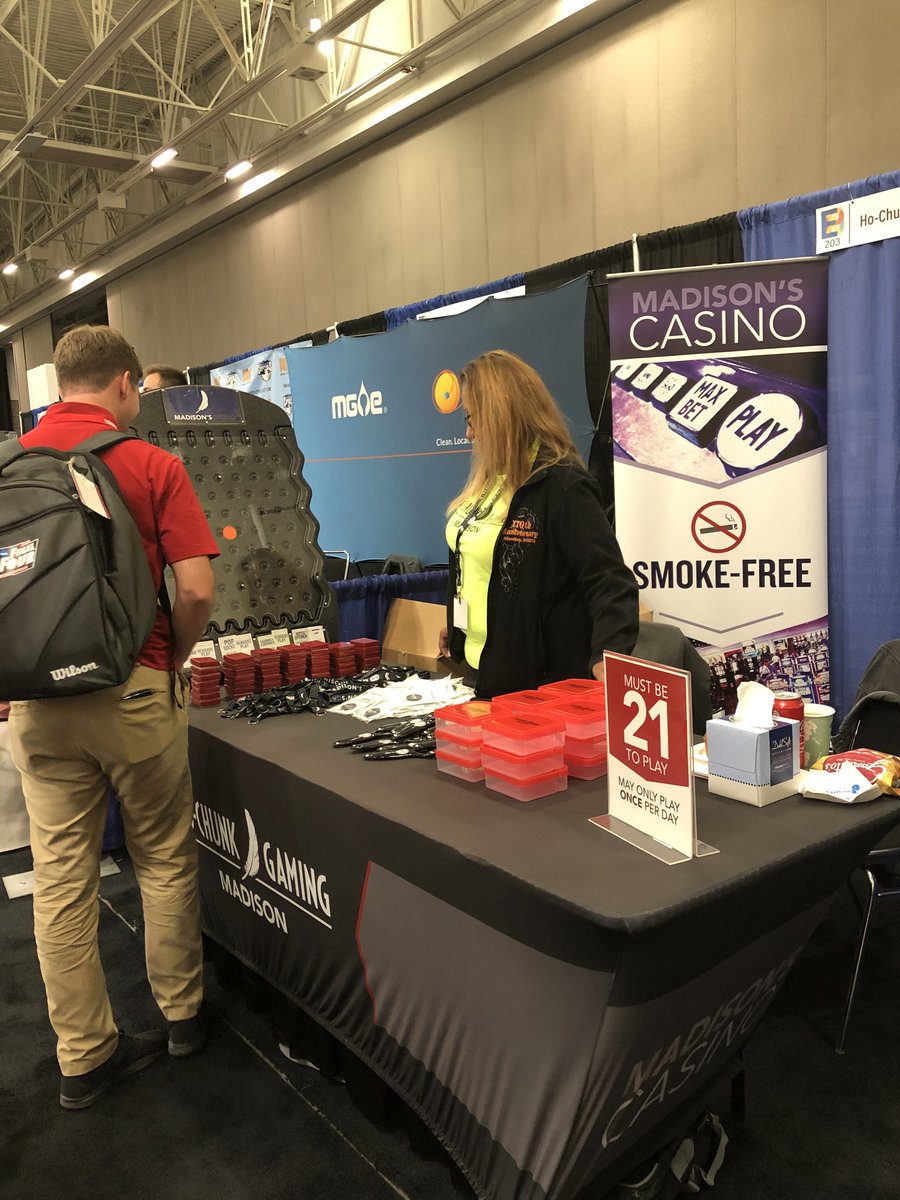 HoChunkMadison's tweet photo. We're still here at the @IBMadison Expo here in Madison. Come play our puck drop game for a chance at swag and Rewards Play! #BIGWIN #ConnectWithIB https://t.co/7wfgbds3bz