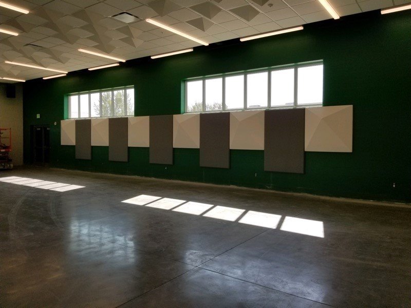 This is the new music room addition at Skutt. These pictures showcase the wall and ceiling diffusers as well as acoustic wall panels. # #pmlconstruction #skuttskyhawks