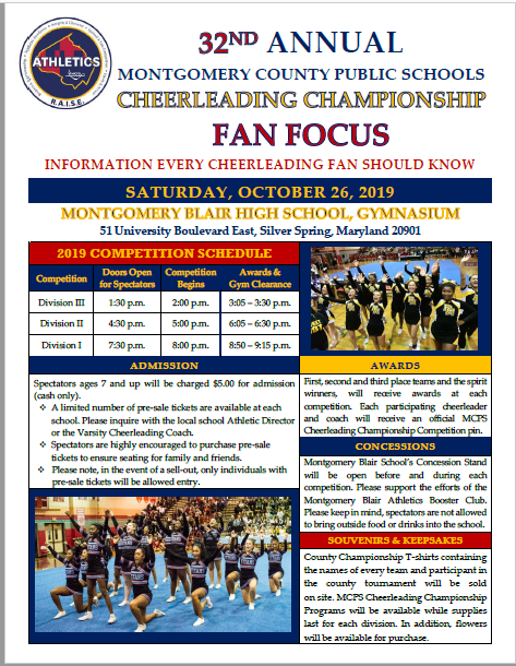 MCPSAthletics's tweet photo. MCPS Cheerleading Nation! Check out the MCPS Cheerleading Championship Fan Focus for everything you want to know about the Cheerleading Championship Competition! Thank you @Robin_T_McCue and @Dawniedawn22 for this resource! Together #WeRAISE @MCPScheer @MCPS https://t.co/s7DGHo8NzZ