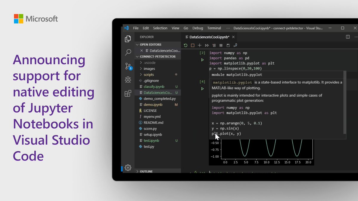 VisualStudio's tweet image. Now that you can directly edit .ipynb files inside Visual Studio Code, let's take a look at how to get started with Jupyter in #VSCode: msft.it/6015TR0Oz