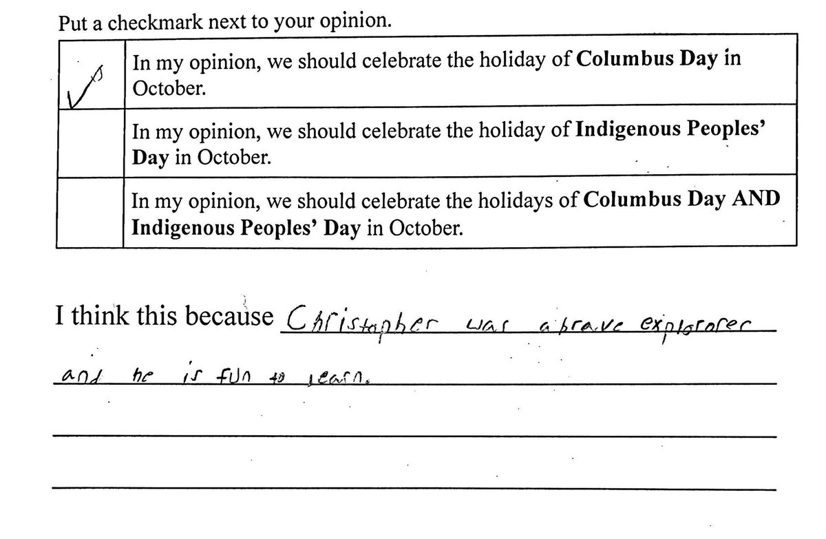 CoolidgeCoach's tweet photo. Columbus Day? Indigenous Peoples’ Day? Both? Third graders offer their opinions on which holiday(s) should be celebrated in October, and why. https://t.co/Xxcp398CgG