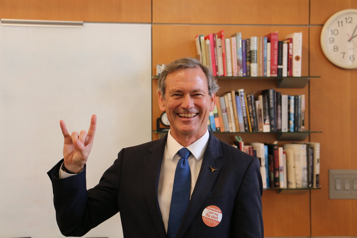 Healthyhorns's tweet photo. Thank you, @UGSdean, for supporting our #flufreeUT efforts. Longhorns, make sure you get your shot – tomorrow is the last day of our clinics! More info at https://t.co/5LucaCGBKK https://t.co/uXyOhKl86H