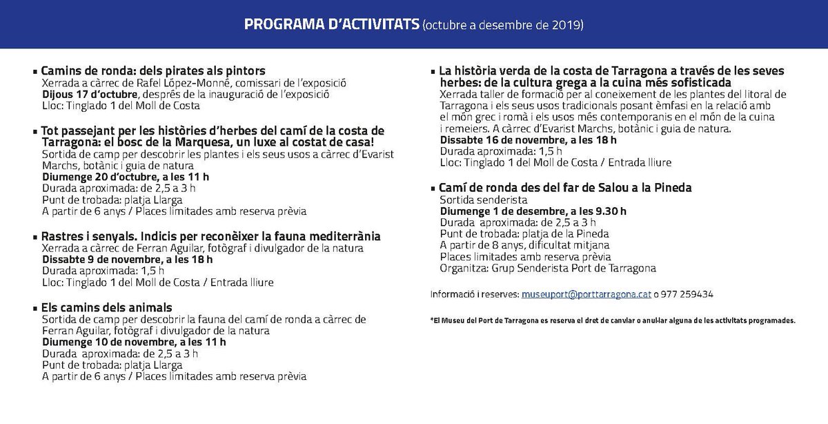 lopezmonne's tweet photo. Ara que caminar i el camí prenen un gran valor simbòlic, s'inaugura una expo dedicada a quelcom (ara) més distés: els camins de ronda. Demà, al Tinglado 1 del port, després de la inauguració (18 h), parlarem de pirates i pintors (per si us cal relaxar-vos) @museuporttgna https://t.co/Fw7hKDBvS4