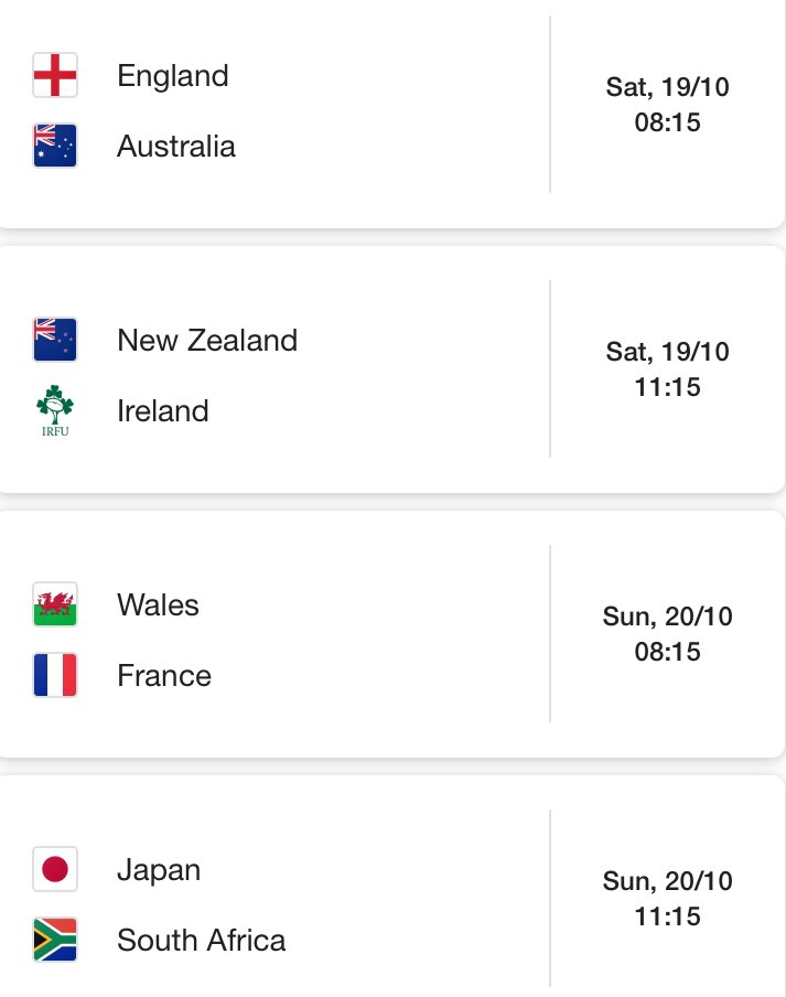 #SundayFunday 
<a href="/rugbyworldcup/">Rugby World Cup</a> ¼ 
<a href="/WelshRugbyUnion/">Welsh Rugby Union 🏴󠁧󠁢󠁷󠁬󠁳󠁿</a> v <a href="/FranceRugby/">France Rugby</a> KO 8.15am
🏴󠁧󠁢󠁷󠁬󠁳󠁿 
£6 = Fab <a href="/cwmfarmsalami/">Cwmfarm Charcuterie</a> Breakfast roll &amp; pint of <a href="/FostersUK/">Foster's</a> or <a href="/strongbowuk/">Strongbow UK</a> or Bitter! 🍻
Guess 1st try scorer winner gets a free £10.95 pitcher!
1st half &amp; 2nd half 🍺
#Llanelli #RWC2019 #WALvFRA