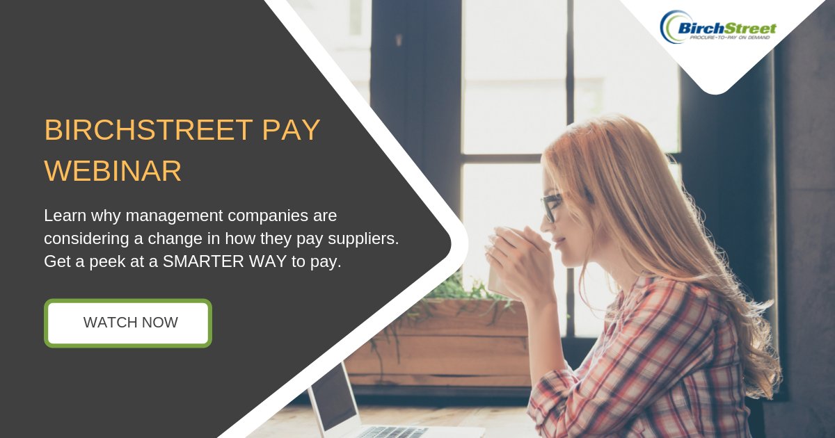 BirchStreetSys's tweet photo. Learn why management companies are considering a change in how they pay suppliers. 
Get a peek at a SMARTER WAY to pay. Click here to access the webinar.
https://t.co/KZ8fwgHEj9

#BirchStreetPay #PaymentSolution #SupplierManagement #accountspayable #p2p https://t.co/9e1nZs608j