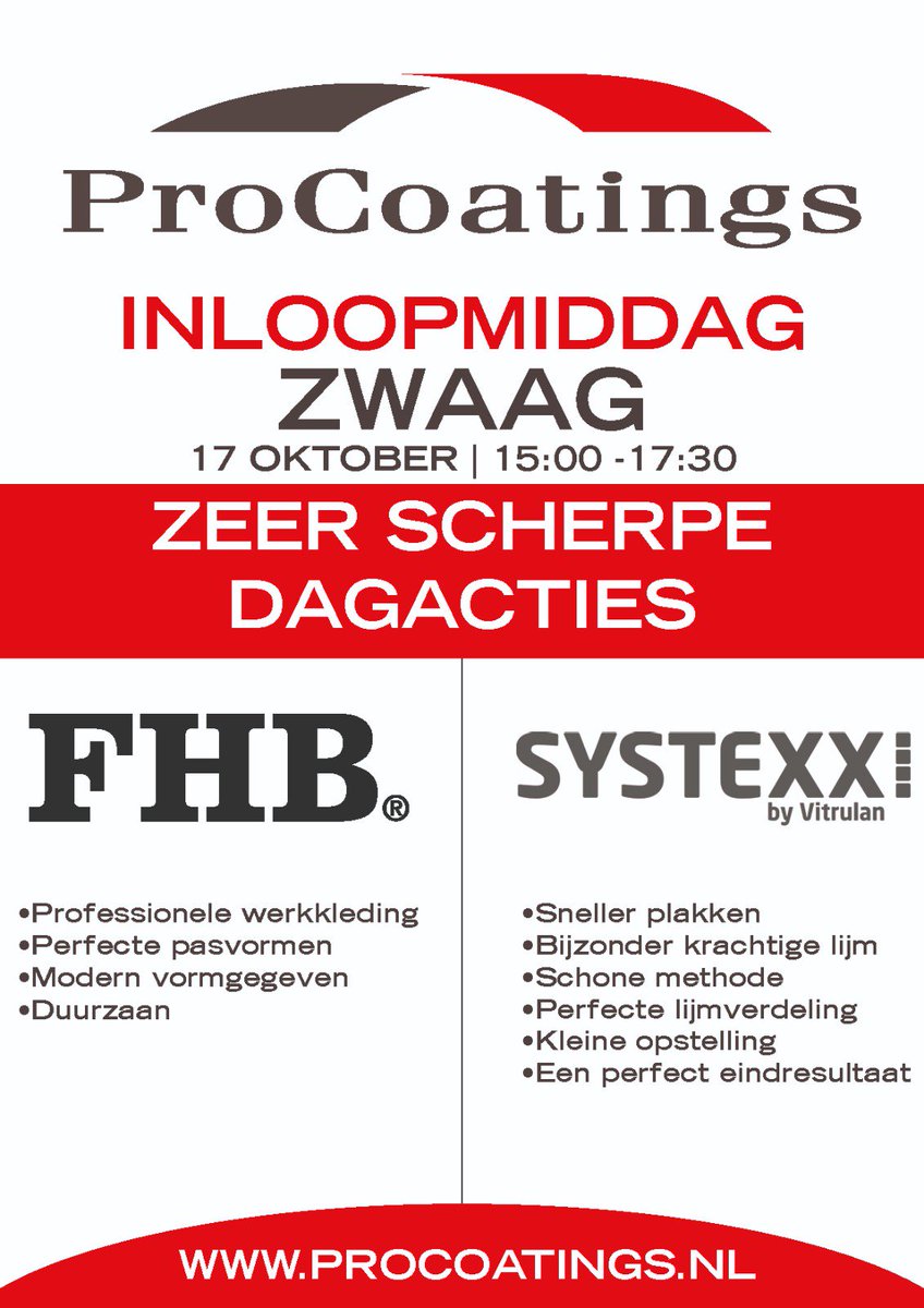 Morgenmiddag zijn we bij <a href="/ProCoatingsNL/">ProCoatings</a> Zwaag aanwezig met het kwalitatieve werkkleding pakket van FHB. Vragen of interesse? Van harte welkom vanaf 15.00 uur. #schilder
