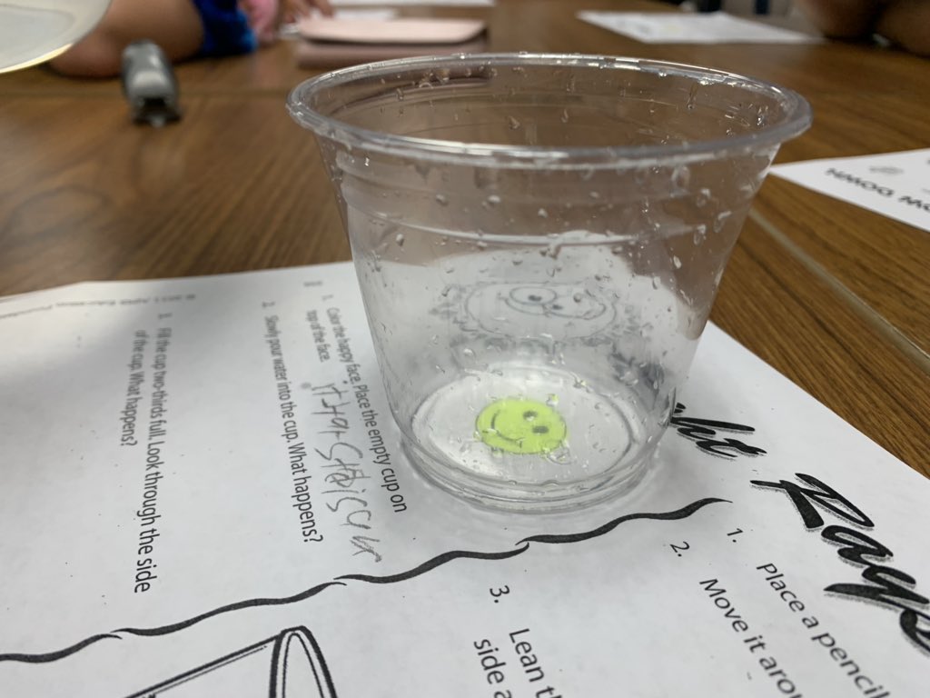 ChristyHuse's tweet photo. Today we read a book of poems about light. Then students showed refraction in water by making the smiley face disappear! @twehowl #twehowl #light #sciencereadaloud #StorytimeWithMsWilliams https://t.co/mNB0CA3jZV