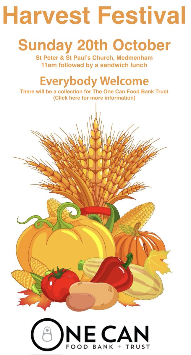 Harvest Festival this Sunday at St Peter &amp; St Paul Church Medmenham. See you there.... ⁦<a href="/MyMarlowUK/">MyMarlow.co.uk</a>⁩ ⁦<a href="/LoveMarlow/">LOVE Marlow</a>⁩