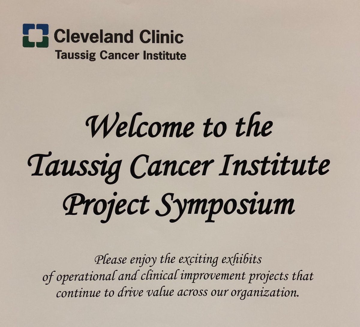 DrJohnSuh's tweet photo. Terrific turnout for the Taussig Cancer Institute Project Symposium.  Enjoyed reviewing  posters from our talented caregivers including ⁦@RadOncAdmin⁩ ⁦@ROAdministrator⁩ on reducing time to treatment and visual management boards/team huddles #CleClinicCancer https://t.co/8yTltBe90M