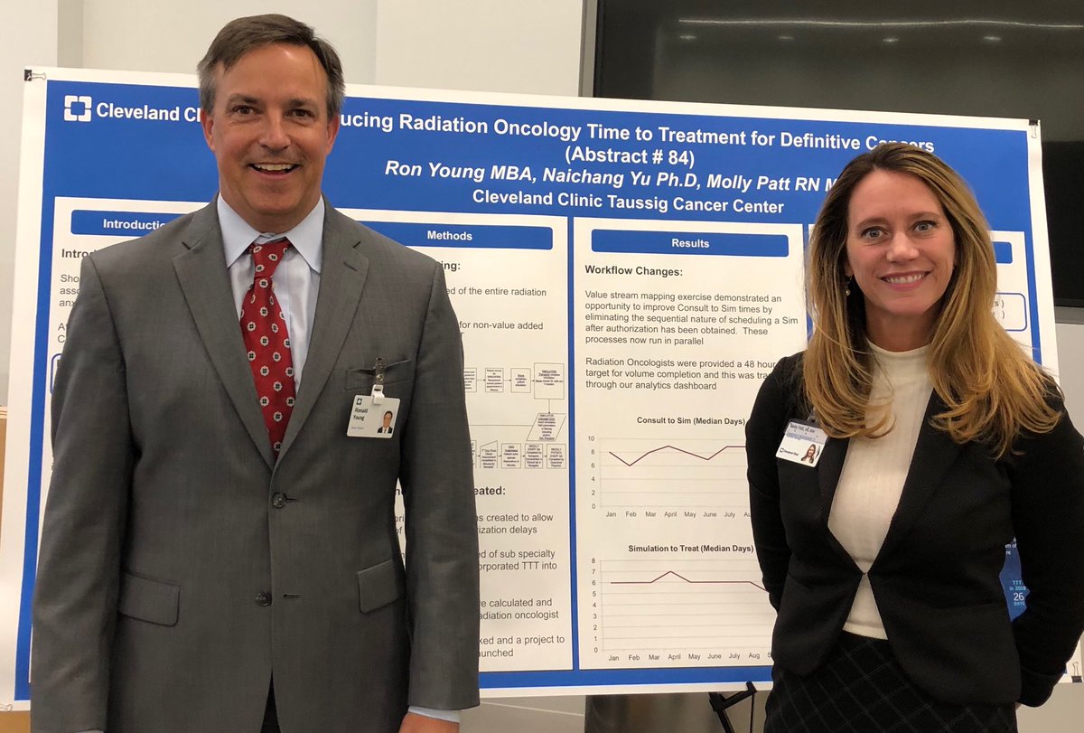 DrJohnSuh's tweet photo. Terrific turnout for the Taussig Cancer Institute Project Symposium.  Enjoyed reviewing  posters from our talented caregivers including ⁦@RadOncAdmin⁩ ⁦@ROAdministrator⁩ on reducing time to treatment and visual management boards/team huddles #CleClinicCancer https://t.co/8yTltBe90M
