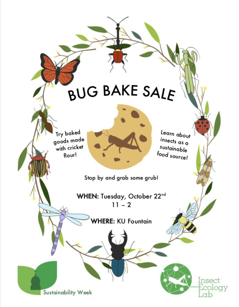 MarigraceMoses's tweet photo. Sustainability Week is coming up!!! The Prather Insect Ecology Lab is organizing another Bug Bake Sale. Hopefully we see @Lisidore_UD again :) @Chelse_Prather https://t.co/jd0f8kdVVw