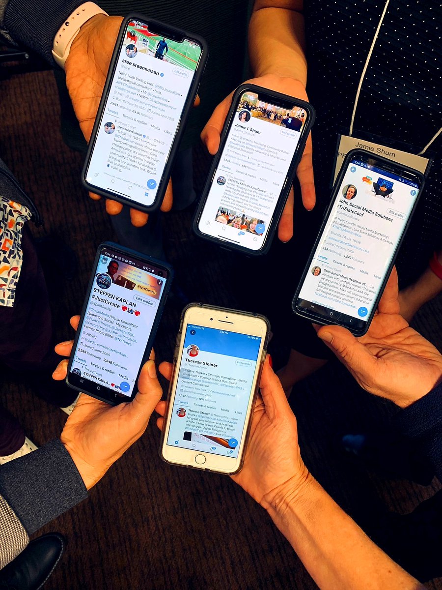 SpinItSocial's tweet photo. Presenting the #CircleOfPhones! A new creative group conference pic, that will be the new  group #selfie🤳 First one👐 w/ @Sree @Jamie_Shum237 @ThereseSteiner &amp; @Sohn @SohnSocialMedia at the inspiring @PRSA #TriStateConf "Plugging Into #SocialGood" at @NYUniversity @NYUSPS https://t.co/pCYHdnubho