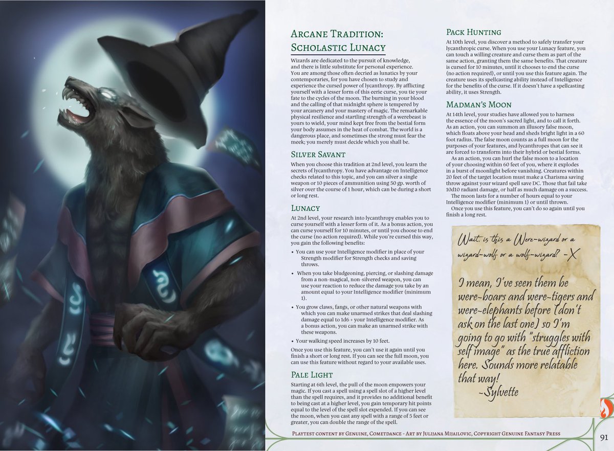 PressGenuine's tweet photo. Check out the new #COSMR #dnd subclass preview - a Werewolf Wizard! With great art by Julijana! https://t.co/ae0f16fRa8