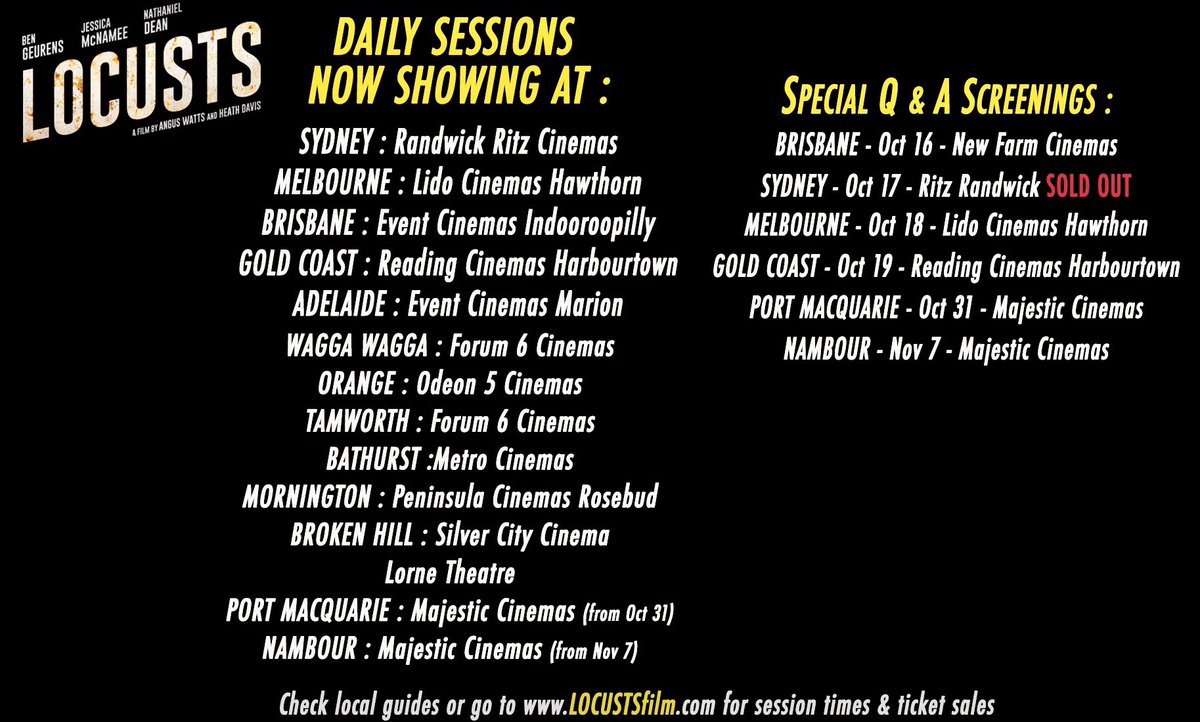 LOCUSTS is NOW SHOWING in select cinemas nationally. Check local guides for session times or go to LOCUSTSfilm.com #LOCUSTSfilm #NOWSHOWING