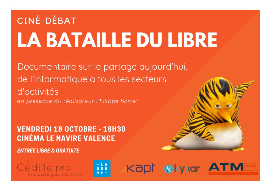 kyxar's tweet image. RDV vendredi à 18:30 au ciné Le Navire à @VilledeValence pour la soirée Ciné-Débat sur l&apos;open source. Le sujet vous parle ? Nous aussi ! Kyxar est partenaire de la soirée organisée par @lemoulindigital