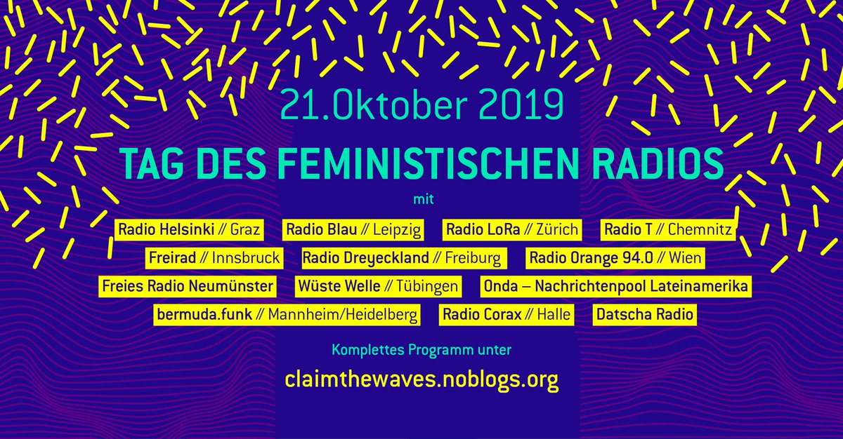 14 freie Radiostationen in Deutschland, Österreich und der Schweiz senden am 21. Oktober, dem Tag des feministischen Radios, gemeinsam ein 24-stündiges Programm. #Datscha_Radio übernimmt ab 23 Uhr und lädt zum #Nachtgärtnern ein.