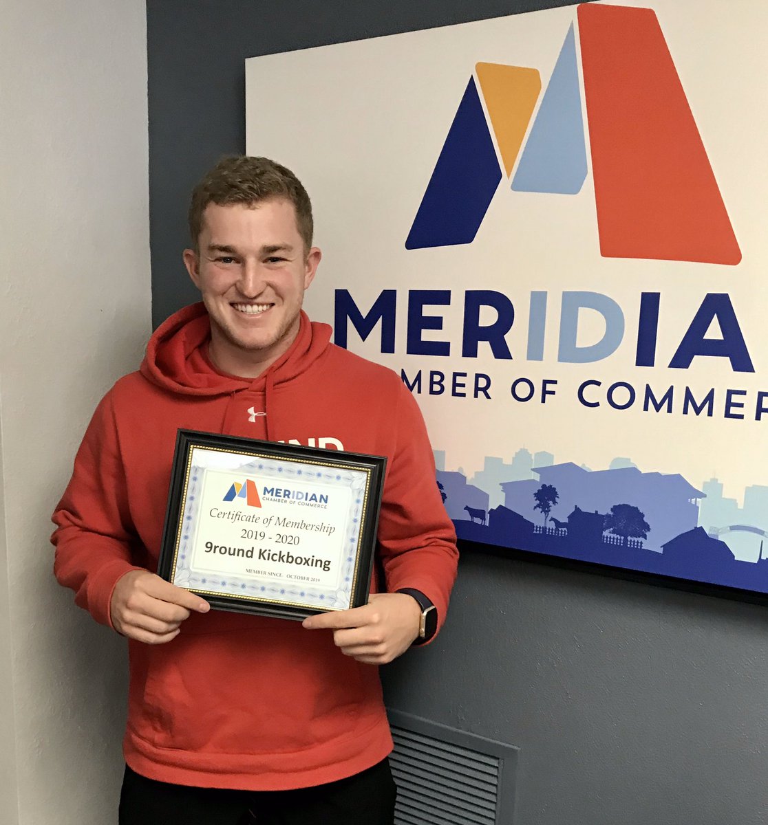 VaroomGrafix's tweet photo. Welcome new member Hunter Larson of 9Round Kickboxing! Ribbon Cutting on 10/21 @ 4:30 pm! #meridianchamber #mymeridian #9roundfitness https://t.co/7RsEyqSr2V