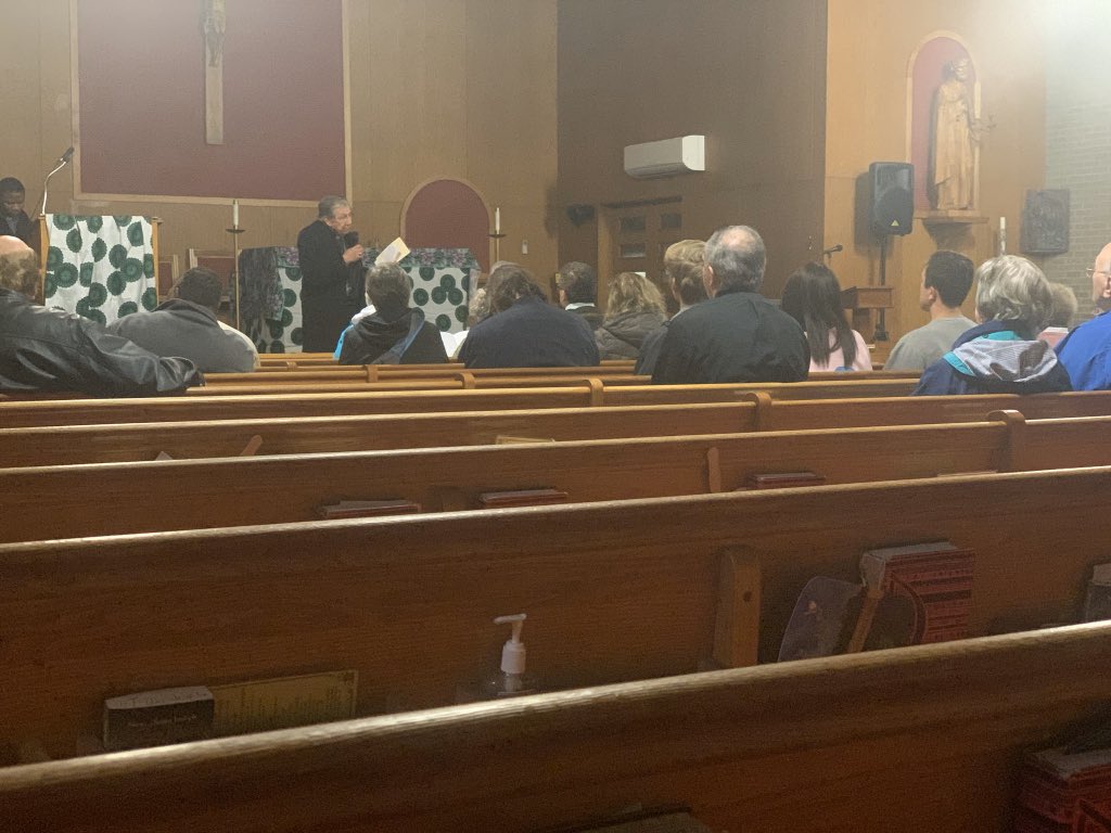 ImTreWard's tweet photo. RIGHT NOW: Dozens gather inside of St. Veronica Catholic Church to pray before walking through several neighborhoods that have seen a spike in recent gun violence. @wbaltv11 https://t.co/IA7DLhmfdS