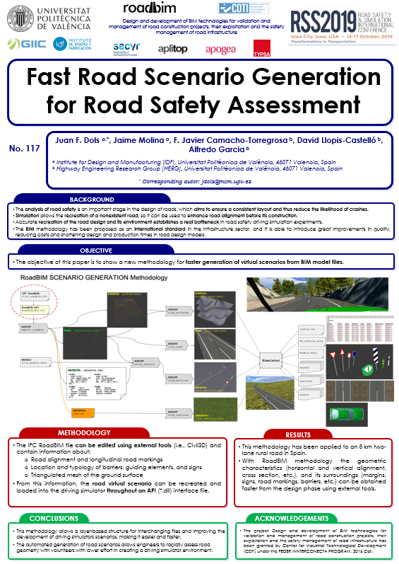 GIIC_UPV's tweet photo. Today, we have presented at #RSS2019 the poster entitled "Fast Road Scenario Generation for Road Safety Assessment", a novel way to transform road designs into 3D environments that can be used for multiple purposes related to #RoadSafety &amp; #RoadDesign.

@CaminosUPV @UPV https://t.co/4KOtkAFG5D