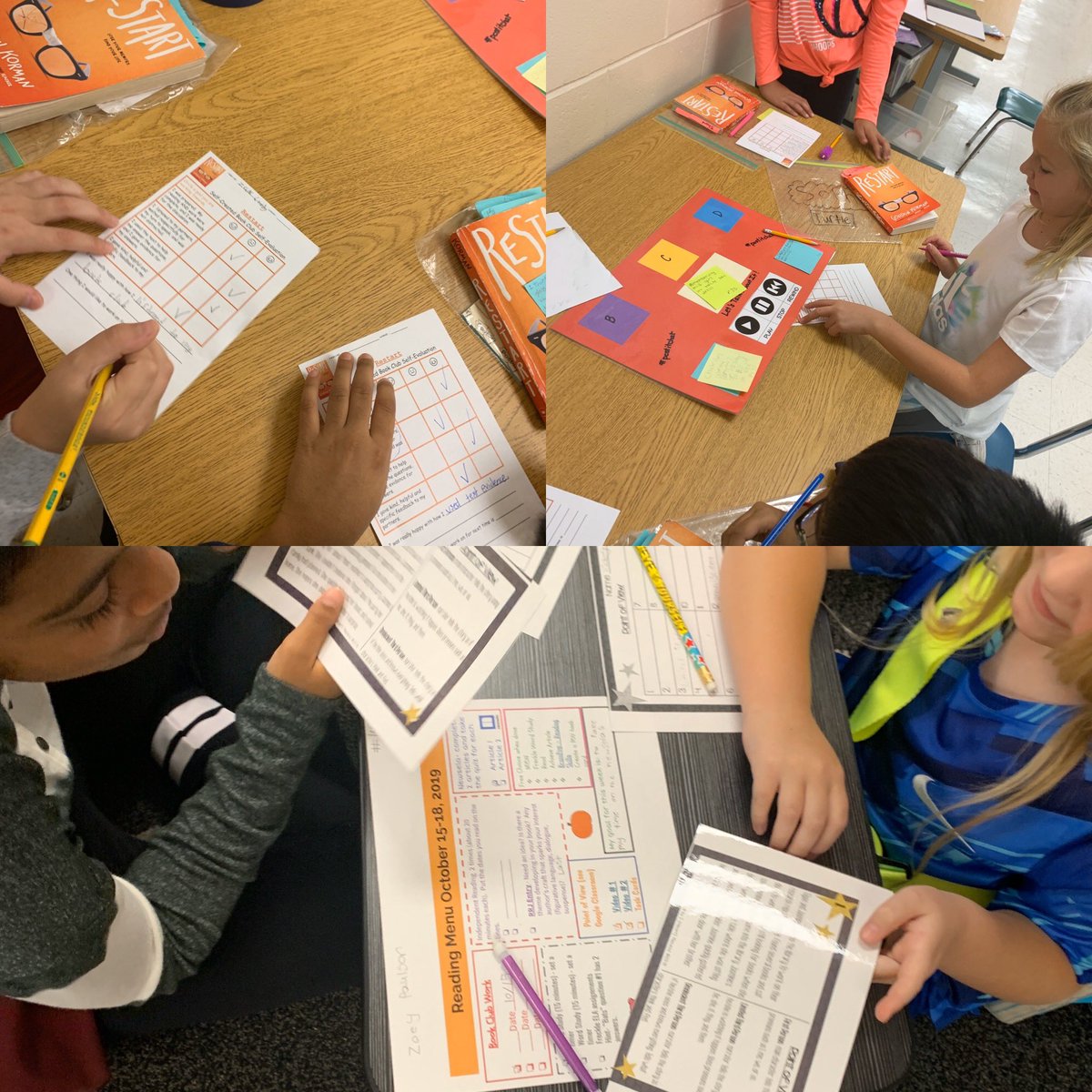 CRAGrimshaw's tweet image. What a great morning in 5th grade!  Awesome #BookClub discussions using our #PostItPlaylists and #StudentCreated self-evaluations.  #ReadingMenu time, and then on to drafting our #PersonalNarratives !