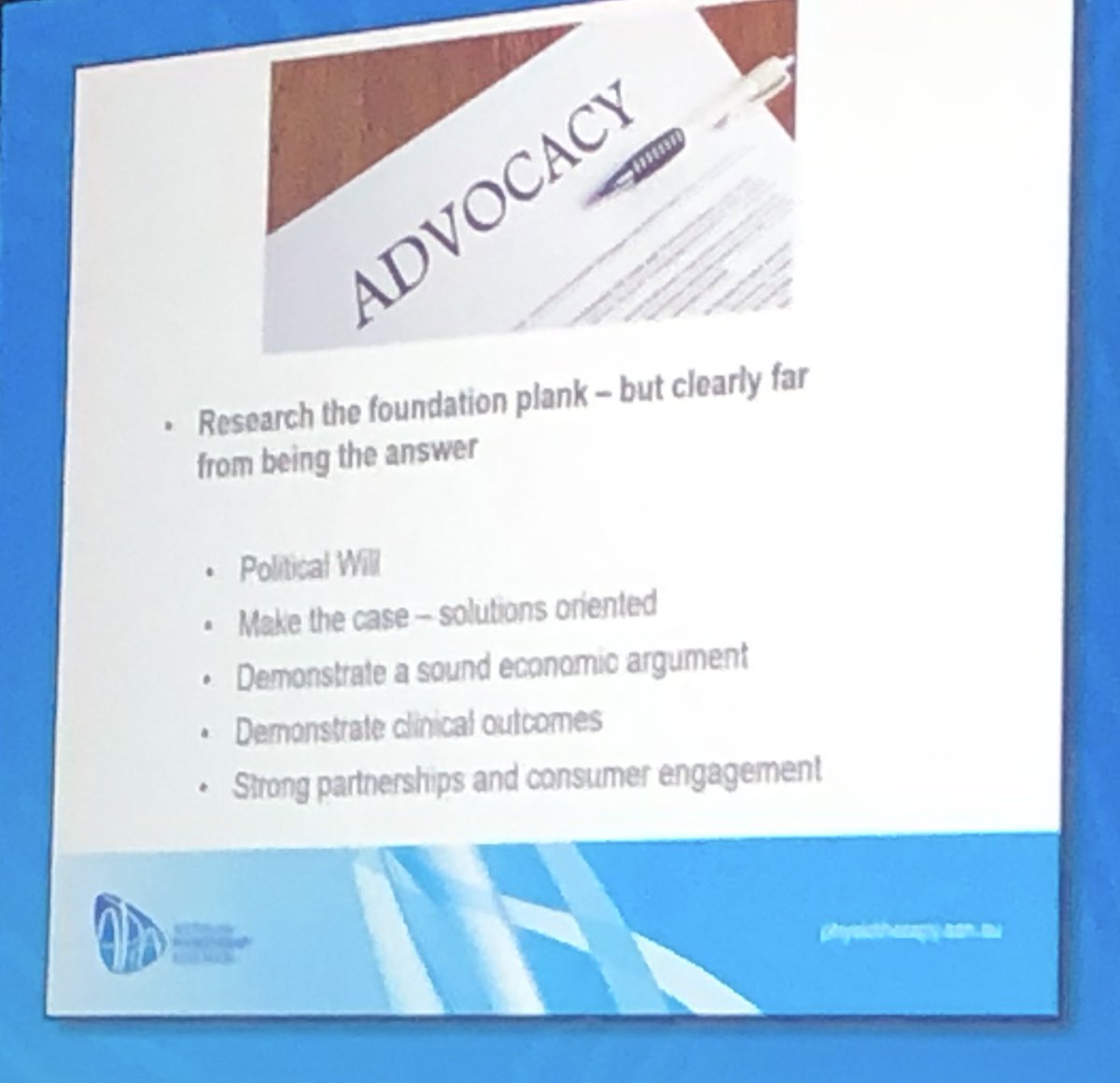 soniawmcheng's tweet photo. #physio research may be the foundation plank but to complete the answer we need to prove economic value! strong partnerships with consumers and other health professionals! political willpower! @PhillCalvert #physionextgen #APATransform https://t.co/Y9fmexJoox