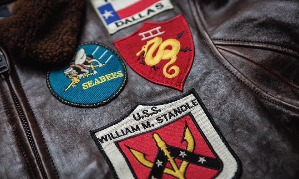 AvirexUs's tweet photo. Authentic Top Gun patchwork. The Top Gun G-1 Leather Jacket. #OriginalAvirex https://t.co/4LpjvrMFoQ