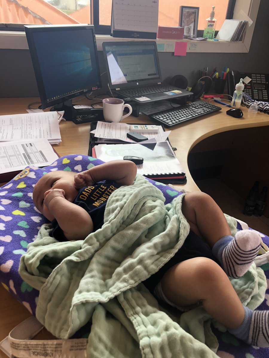 ladypalamo's tweet photo. Baby’s 1st day at work. Slept halfway through his first meeting, and talked for half of the second lol. Then started crying, so we wrapped it up. I don’t think he liked that contractor 😂😂 #WorkingMum #BabyEngineer
One guess who dressed him this am😴 lol https://t.co/69pgN8Ae2b