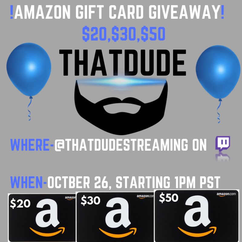 thatdudestream's tweet photo. AMAZON GIFT CARD GIVE AWAY GOING DOWN OCTOBER 26❗️❗️❗️❗️Make sure to retweet 
#callofdutymodernwarfare #callofduty #giveaway #giveawaycontest #giveawayalert #twitchstreamer #twitch #twitchgiveaway #twitchgamer #giveawaywinner https://t.co/AtJMkulx8Y