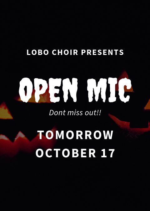 ChavezHSChoir's tweet photo. Tomorrow is our 2nd open mic come and perform!! 🎃Concessions available🎃 https://t.co/w2B2iedXBV