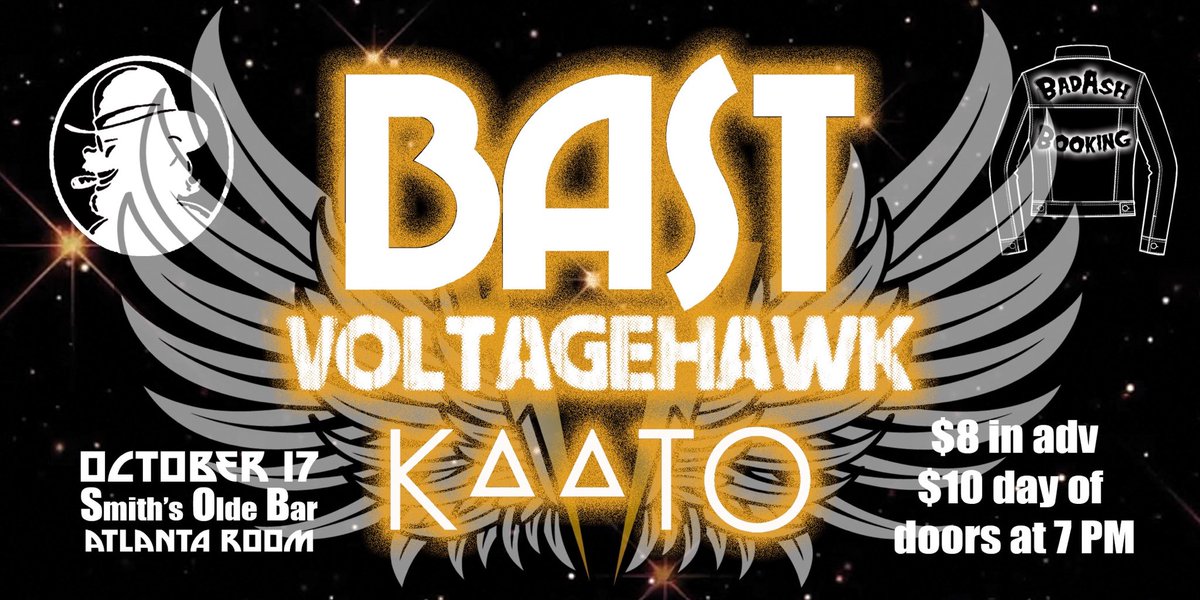 ATLANTA‼️
Tomorrow night we’ll be at <a href="/SmithsOldeBar/">Smith's Olde Bar</a> w/ <a href="/voltagehawkband/">VOLTAGEHAWK</a> and BAST ✨
We’re on at 8, can’t wait to see y’all there!! 🍻
