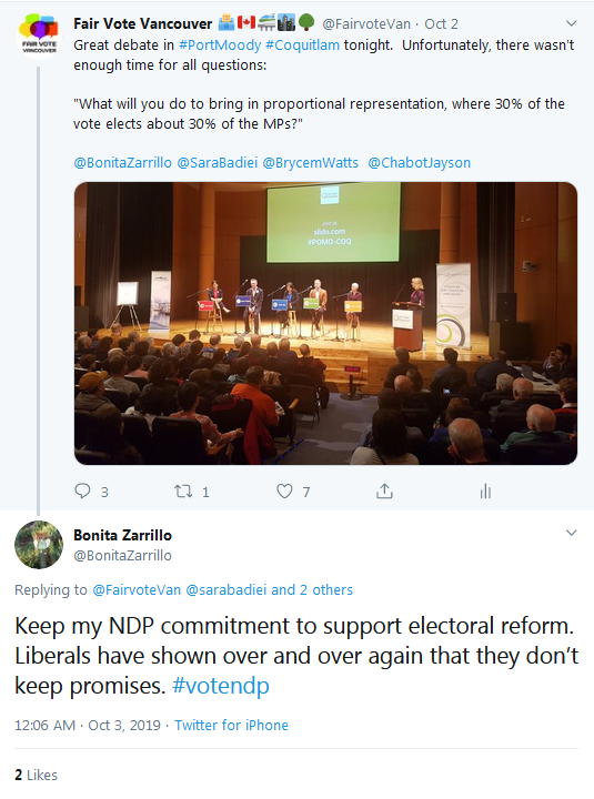 FairVoteVan's tweet photo. We are happy to endorse @BonitaZarrillo and @BrycemWatts in #PortMoody-#Coquitlam.  Both are committed to electoral reform and proportional representation.

Read our full endorsements here: https://t.co/uHSioQbYFA
#cdnpoli #elxn43 https://t.co/1q8fbYFTuz